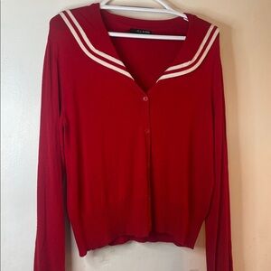 Hell Bunny Red Sailor Collar Button Cardigan Size 2xl Rockabilly Pinup